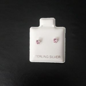 Sterling silver pink cz 3mm earrings